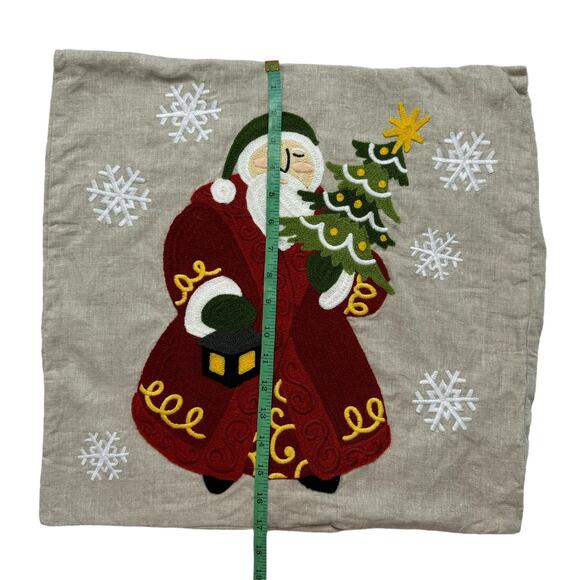 POTTERY BARN Vintage Santa Embroidered Crewel Pillow Cover Case 18x18 #4185398 - Picture 6 of 6